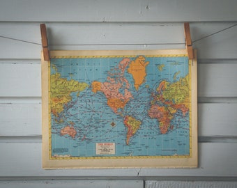 1958 Vintage World Map