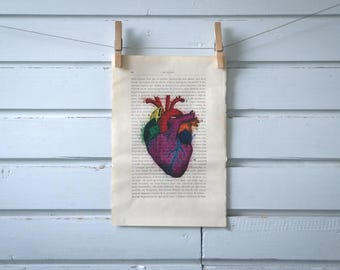 Upcycled Heart Illustration on 1884 Vintage Book Page