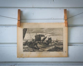 1890 Vintage Deep-Sea Fishing Lithograph Illustration