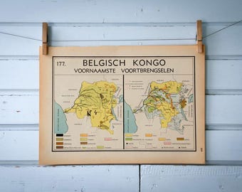 1941 Vintage Congo (DR) Ore & Agriculture Map
