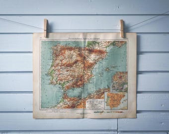 1928 Vintage Map of Spain