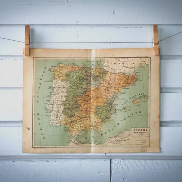 Vintage Map of Spain - Etsy