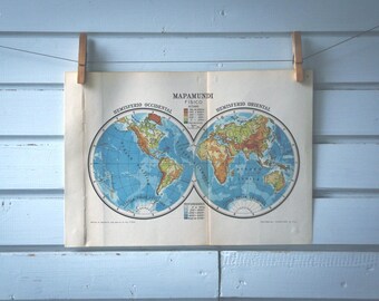 1946 Vintage World Hemispheres Map
