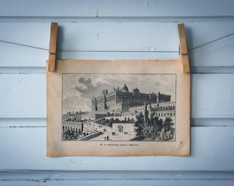 1894 Vintage Royal Palace of Madrid Lithograph Illustration