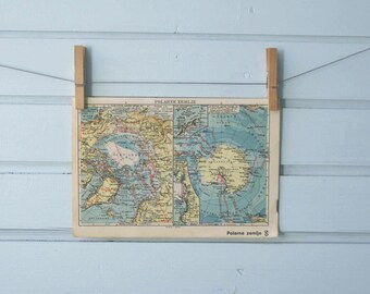 1938 Vintage Polar Regions Map