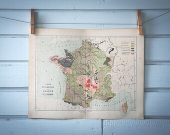 1870 Vintage Geology Map of France