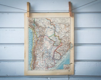 1931 Vintage Map of Argentina, Chile, Bolivia, Paraguay & Uruguay