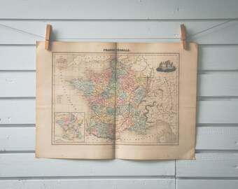 1887 Vintage Map of France in Feudal Time
