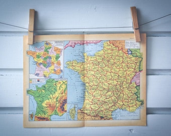 1956 Vintage Map of France