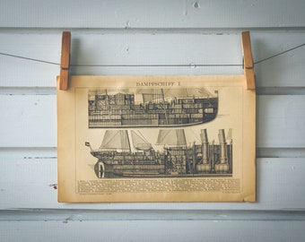 1884 Vintage Steamship Lithograph Illustration