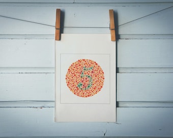 1986 Vintage Number 5 Ishihara Color Test Plate