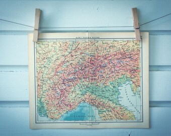 1959 Vintage Map of the Alps