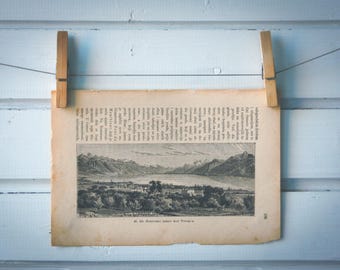1890 Vintage Vevey &  Lage Geneva Lithograph Illustration