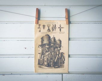 1887 Vintage Steam Engine Lithograph Illustration