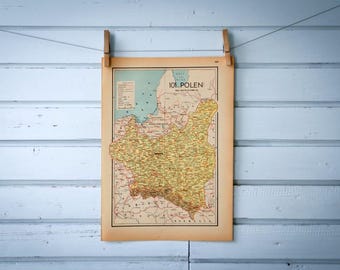 1941 Vintage Map of Poland