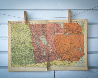 1950 Vintage Saskatchewan, Manitoba & Ontario Map