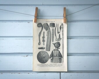1907 Vintage Asian Art Lithograph Illustration