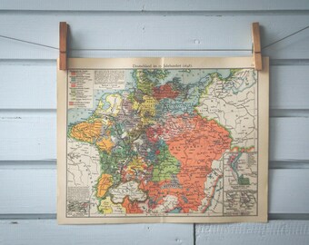 1908 Vintage Map of Germany in Mid 17th Century