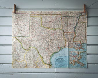 1961 Vintage National Geographic South Central USA Map