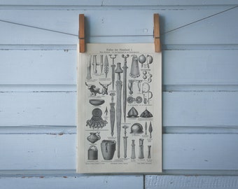 1907 Vintage Bronze & Iron Age Lithograph Illustration