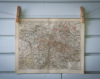 1907 Vintage Central Germany Map