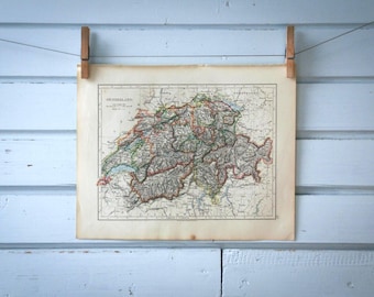 1901 Vintage Map of Switzerland