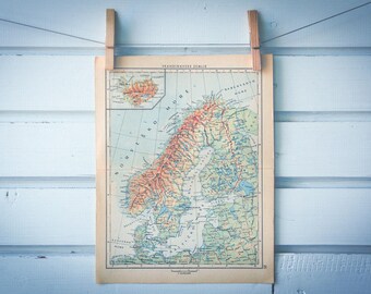 1956 Vintage Scandinavia Map