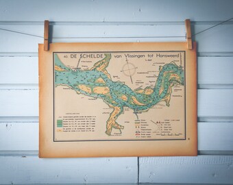 1941 Vintage Map of River Schelde