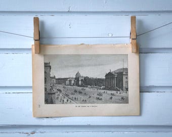 1892 Vintage Berlin Unter den Linden Boulevard Lithograph Illustration