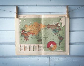 1937 Vintage World Demography Map