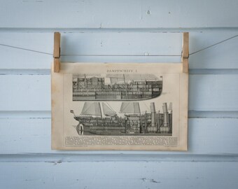 1887 Vintage Steamship Lithograph Illustration
