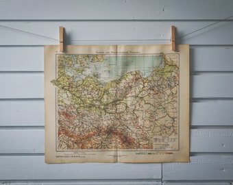 1928 Vintage East Germany & West Poland Map