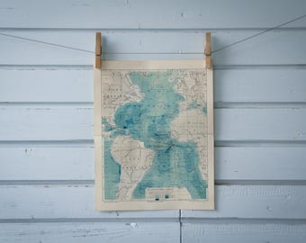 1907 Vintage Map of the Atlantic Ocean