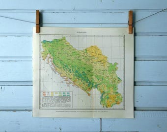 1971 Vintage Yugoslavia Flora Map