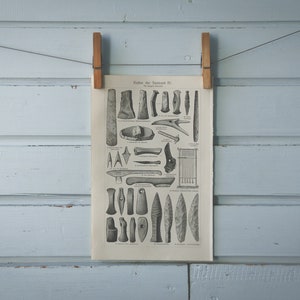 1907 Vintage Neolithic Tools Lithograph Illustration