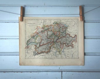 1892 Vintage Map of Switzerland