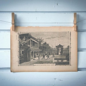 1900s Vintage Chinese Palace Illustration