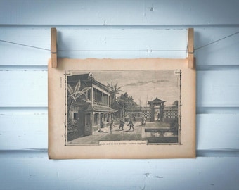 1900s Vintage Chinese Palace Illustration