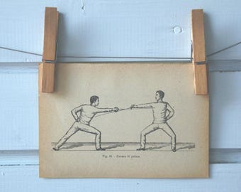 1917 Vintage Fencing Lithograph Illustration