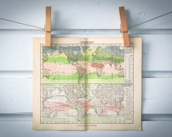 1931 Vintage Temperature & Ocean Currents World Map