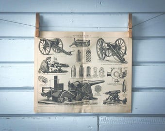 1887 Vintage Artillery Lithograph Illustration