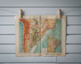 1928 Vintage Map of South America's Southern Part