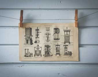 1887 Vintage Press Machines Lithograph Illustration