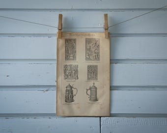 1887 Vintage Ivory Carving Lithograph Illustration