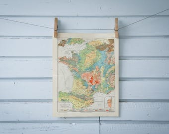 1907 Vintage Geology Map of France