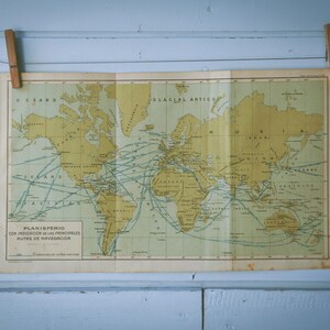 1937 Vintage Sailing Routes World Map