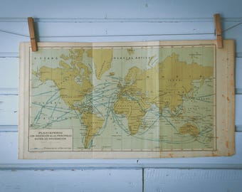 1937 Vintage Sailing Routes World Map