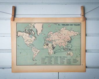 1941 Vintage Ethnographic World Map
