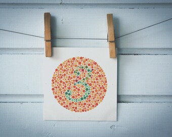 1986 Vintage Number 3 Ishihara Color Test Plate