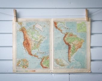 1950 Vintage Map of the Americas